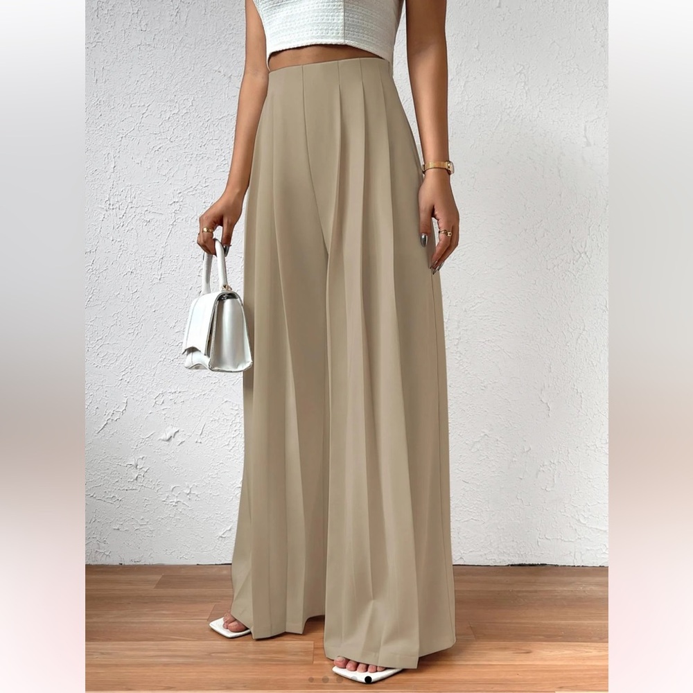 Uue Tan High Waist Wide Leg Pants Trousers - Size Medium